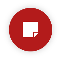 An icon of a paper note, on a red background in the shape of a circle.